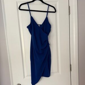 Chic Midnight Blue V Neck Asymmetrical Mini Dress